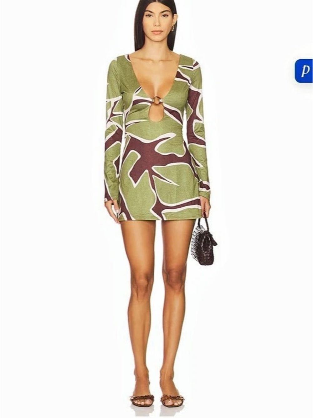 Revolve In & Out Dress Abstract Mini Dress in Green & White Size XS